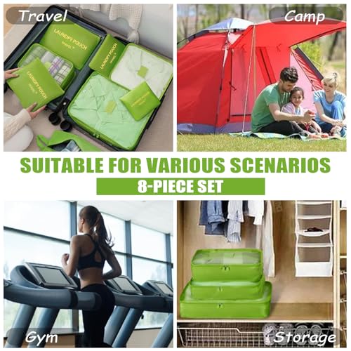 8 Set Packing Cubes for Travel Luggage Packing Bags Reusable Waterproof Suitcase Organizer Cubes Set with Shoe Bag and Toiletry Bag (Green) - color: Green