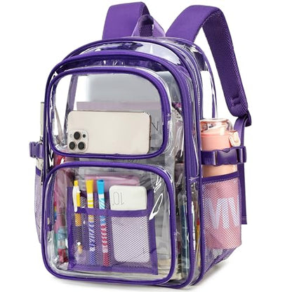 abshoo Large Heavy Duty Clear Backpack For School Bookbag Transparent Multi Pocket Backpacks for Girls (Dark Purple) - color: Dark Purple