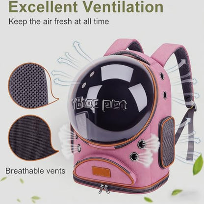 Cat Backpack Carrier, Breathable Cat Carrier Large Space Bubble Pet Backpack for Small Dog and Large cat up to 18lbs, Transparent & Foldable Pet Carrier for Travel Hiking (Pink) - color: pink