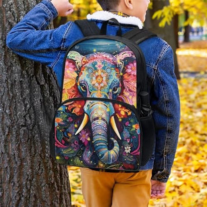 Talayituse Elephant Floral Print Kids School Backpack Casual Travel Daypack School Backpack for Teens Boys Girls Lightweight Middle School Laptop Backpack with Adjustable Padded Straps - color: Elephant Floral