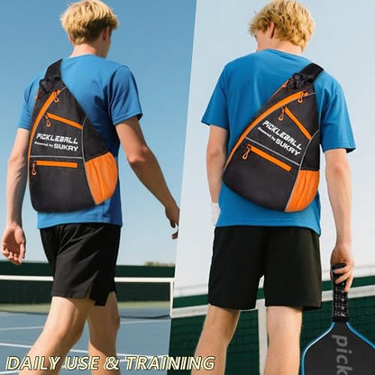 SUKRY Pickleball Bag Sling backpack with Water Bottle Holder for Men and Women Pickle ball Accessories Water-Resistant Sprot Bag - color: Orange