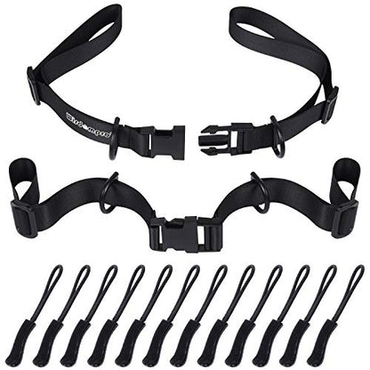 Wisdompro 2 Pack Backpack Chest Straps, Heavy Duty Adjustable Backpack Sternum Strap Belt with 12 Pieces Zipper Pulls - Black