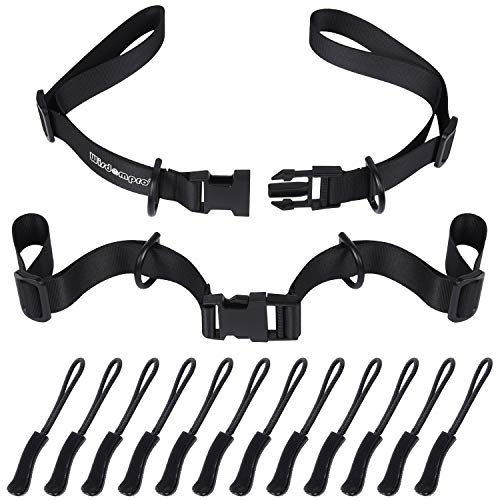 Wisdompro 2 Pack Backpack Chest Straps, Heavy Duty Adjustable Backpack Sternum Strap Belt with 12 Pieces Zipper Pulls - Black