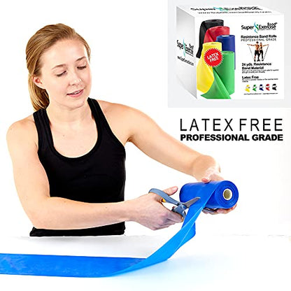Resistance Band for Working Out | Super Exercise Bands 8,16,24 Yard Bulk Rolls |10 Strengths in Light Medium and Heavy Resistance Bands | Latex Free Workout Bands Including App and e-Book - size: 24 Yards, style: Intermediate Level 2