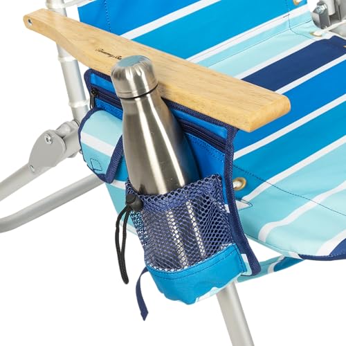 Tommy Bahama Hi-Boy 17" Seat Height 4-Position Lace-Up Suspension Folding Beach Backpack Chair - color: Logo Stripe, style: 2-Pack