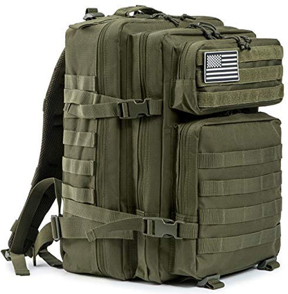 QT&QY 45L Military Tactical Backpacks Molle Army Assault Pack 3 Day Bug Out Bag Hiking Treeking Rucksack… - color: 1.3 Green