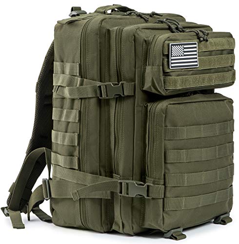 QT&QY 45L Military Tactical Backpacks Molle Army Assault Pack 3 Day Bug Out Bag Hiking Treeking Rucksack… - color: 1.3 Green