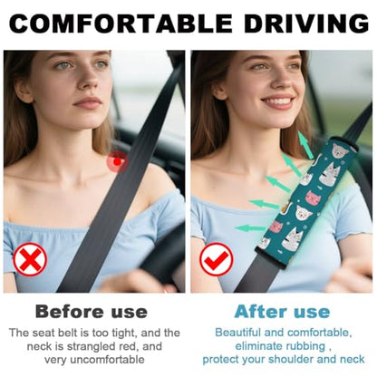 2Pcs Soft Auto Seat Belt Cover Pads, Cute Cat Car Seatbelt Shoulder Cushion for Comfortable Driving, Compatible with All Cars' Seatbelt and Backpack Straps 11x2.4inch - color: Cat A