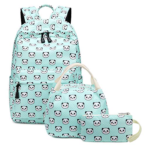 abshoo Lightweight Cute Panda Backpacks for Girls School Backpacks With Lunch Bag (3pc Panda Teal) - color: 3pc Panda Teal