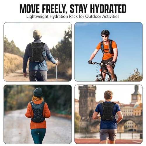 HIPONY Hydration Backpack with 2L Leak-Proof Water Bladder, Lightweight Running Hydration Pack, Adjustable Vest Style Water Backpack for Trail Running, Cycling and Biking - size: 2L Bladder & Two 500ML Soft Bottles