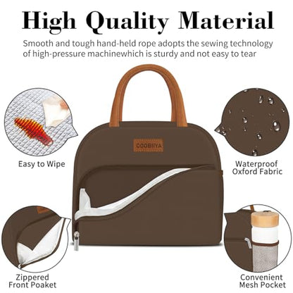 Coobiiya Lunch Bag Women, Lunch Box for Women Adult Men, Small Leakproof Cute Lunch Tote Large Capacity Reusable Insulated Cooler Lunch Container for Work/Office/Picnic/Travel-Brown - color: Brown