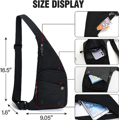 Peicees Water-resist Sling Bag Crossbody Bag for Men Slim Chest Backpack Man Purse Small Shoulder Bag for Travel Hiking - color: Black