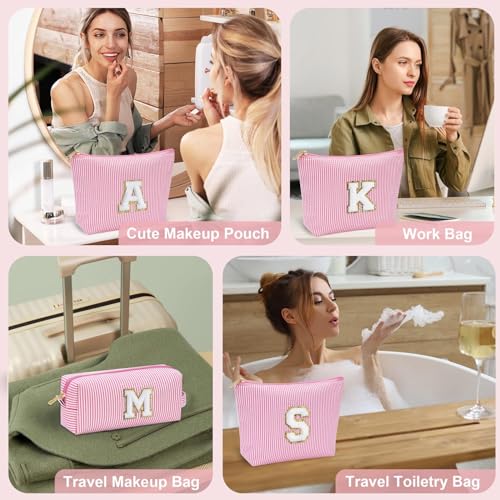 YOOLIFE Personalized Makeup Bag for Women - Monogram Cosmetic Bag Travel Toiletry Bag Brush Holder Birthday Gifts for Women Her Wedding Bridesmaid Friend Sister Teacher Wife Grandma Pink Initial E - color: Pink, style: E