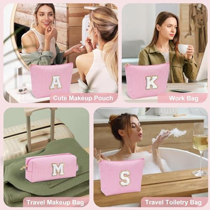 YOOLIFE Gifts for Girls Women - Initial Makeup Bag Cosmetic Bag Toiletry Pouch, Personalized Birthday Gifts for Women Girls Mom Daughter Sister Friends, Pink B - color: Pink, style: B