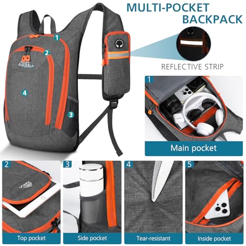 Esup 15L Small Hiking Backpack Foldable Lightweight Travel Day Pack Packable Camping Backpack for Women Men (Gray) - color: Gray