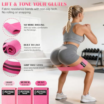 KUTIZE Pedal Resistance Band with Handle and Booty Bands Set for Women, 2 in 1 Fabric Exercise Bands for Core, Leg and Glutes, Full Body Home Gym Exercise Equipment for Yoga, Pilates, Physical Therapy