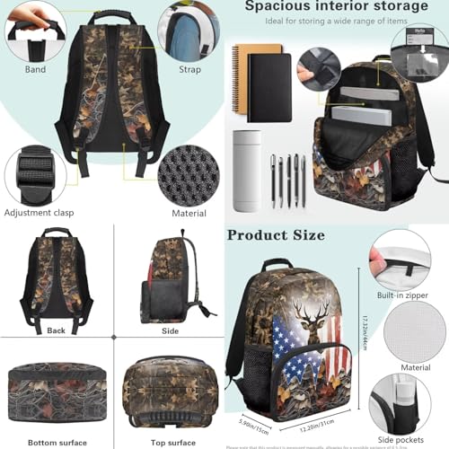 3pcs School Backpack Set With Lunch Box Pencil Case, USA Deer 17 Inch Large Capacity Bookpacks 3 In 1 Set For Boys Girls - color: Usa Deer