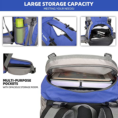 70L Camping Hiking Backpack with Rain Cover Waterproof Backpacking Backpack for Hiking Treeking Climbing Outdoor - color: Deepblue