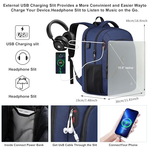 CAFELE Laptop Backpack 17.3 Inch Computer Backpack Daypack Water-Repellent Laptop Bag with USB Charging Port for Business/School/Travel/Women/Men (Blue, 17.3 Inches) - color: Blue