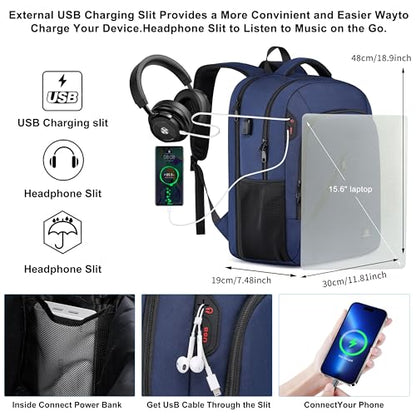 CAFELE Laptop Backpack 17.3 Inch Computer Backpack Daypack Water-Repellent Laptop Bag with USB Charging Port for Business/School/Travel/Women/Men (Blue, 17.3 Inches) - color: Blue