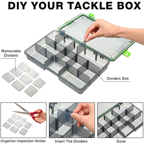 Ramede 6 Pcs Fishing Tackle Boxes Waterproof Airtight Plastic Tackle Box Organizer Transparent Fishing Tackle Storage with Adjustable Dividers for Terminal Tackle Lure Bait Hook(Large) - size: Large