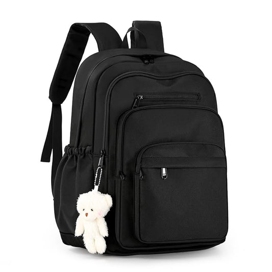 JARKJARD Cute School Backpack for Kids Teen Girls Aesthetic Lightweight Large Capacity Bookbag College Students School Bag Casual Travel Solid Color Daypack（Black - color: Black