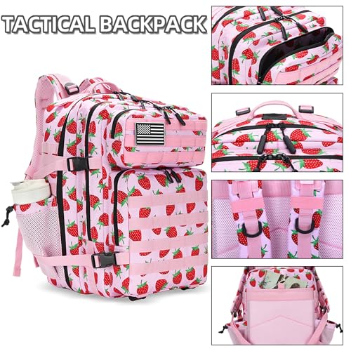 Lovelinks21 45L Tactical Assault Backpack 3 day assault pack with Molle Waterproof backpack Rucksack for Tactical Backpacks (Strawberry) - color: Strawberry