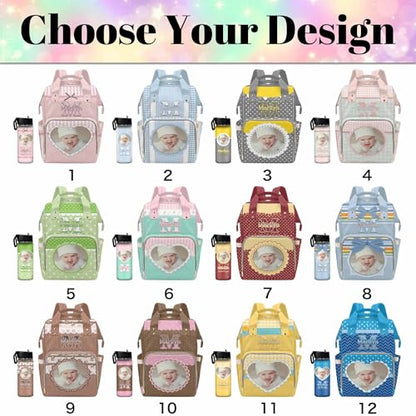 Newcos Custom Photo Diaper Backpack with Name for Mom Baby, Personalized Baby Diaper Bag Water Bottle, Customized Nursing Bags Tote Mommy Bag for Newborn Wife Women Travel Birthday Mother Day Red - color: Patten 16
