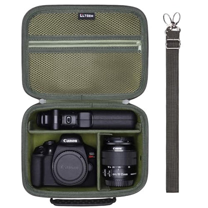 Camera Case Bag Compatible with Canon EOS Rebel T7/R50/R6 Mark II/R100/R50 V/T6/R8/R10/R5 Mark II/RP/R7/5D Mark IV/SL3/R5/T100 DSLR SLR Camera, Len and Tripod with 4 Dividers and Shoulder Strap, Green - color: Green, size: Small
