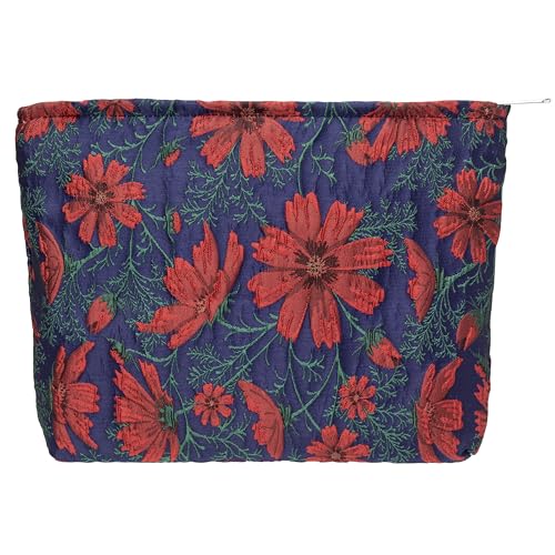 PAZIMIIK Makeup Bag Large Cotton Zipper Pouch for Purse Travel Canvas Make Up Organizer for Women Cosmetic,Brocade Navy Blue - color: Brocade Navy Blue