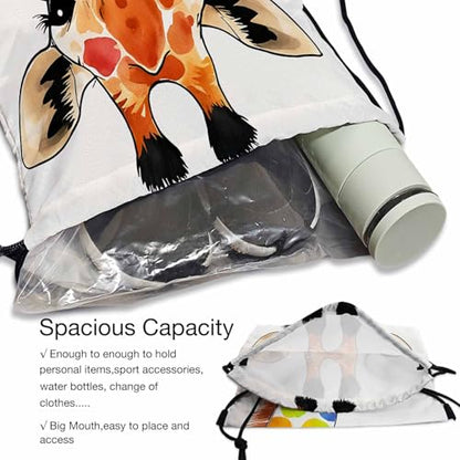 Watercolor Giraffe Drawstring Backpack Colorful Necks Rainbow Drawstring Bags for Beach Swim Swimming Pool - color: Giraffe