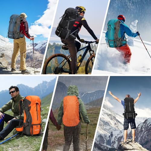 OKYUK 70L Hiking Backpack, Camping Hiking Back Pack, Water Resistant Lightweight Mountain Climbing Bag, Outdoor Camping Sport Daypack with Rain Cover, for Travel, Touring, Cycling (Black, 70L) - color: Black