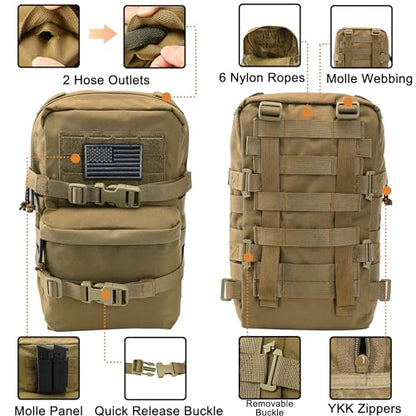 Tactical Mini Molle Hydration Pack,Molle Hydration Carrier with US Flag Water Resistant,Hydropack for Tactical Vest Backpack - style: Cb+bladder