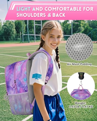 MATEIN Girls Soccer Backpack, Large Basketball Bag with Ball Holder & Shoe Compartment for Tournament & Game Day, Lightweight Youth Sports Bag with Fence Hook Fits 15.6 Inch Laptop, Soccer Team Gifts - color: Star Purple