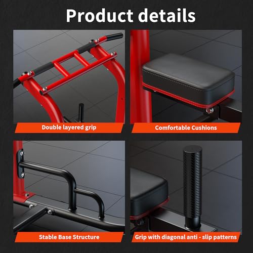 SogesHome Pull Up Bar and Dip Station, Heavy Duty 330LB Capacity Adjustable Home Gym Equipment for Strength Training, Multifunctional Push Up Bars for Arms, Back, Chest, Shoulders & Core Workout, Red