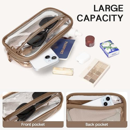 FODOKO Wristlet wallets for women Nylon Quilted Wallet with 4 Zippers,Travel Credit Card,Holder Cell Phone Organizer - color: Clear-caramel