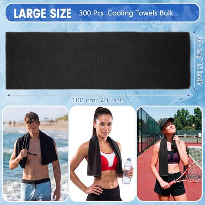 Hosuly 300 Pack Cooling Towels Bulk 40 x 12 Inch Large Chilly Breathable Sweat Sports Cold Towels Sublimation Microfiber Ice Neck Rag for Hot Weather Workout Gym Team Gift (Black) - color: Black