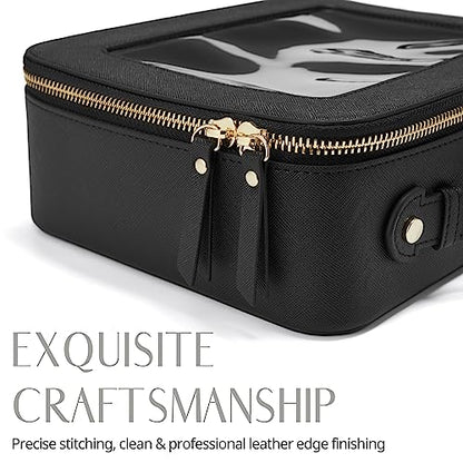 Popvibe Clear Makeup Case Set Black Toiletry Bag Travel Large Clear Cosmetic Bag with Zipper, Big Make Up Bag Organizer Women Traveling TSA Approved Transparent Bag Car for Essentials - color: Black, style: Dual Elegance
