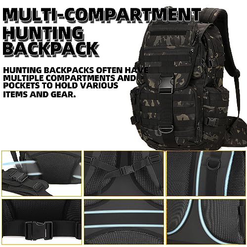 50L Military Tactical Backpack Hiking Waterproof Backpack Large Military Pack 3 Day Assault Pack Molle Bag Rucksack - color: Blackcamo