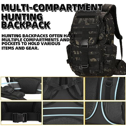 50L Military Tactical Backpack Hiking Waterproof Backpack Large Military Pack 3 Day Assault Pack Molle Bag Rucksack - color: Blackcamo