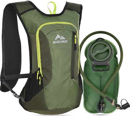 MARCHWAY Lightweight Hydration Backpack with Vest Style Straps & 2.5L TPU Water Bladder, Versatile Sleek Multi-Pocket Pack for Hiking, Cycling, Running, Backpacking, Travel - color: Green