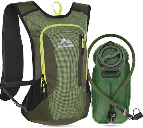 MARCHWAY Lightweight Hydration Backpack with Vest Style Straps & 2.5L TPU Water Bladder, Versatile Sleek Multi-Pocket Pack for Hiking, Cycling, Running, Backpacking, Travel - color: Green