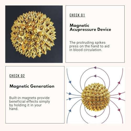 Acupoint Physical Golden Massage Therapy - 2 PC Spiky Metal Coated Deep Tissue Hand Massage Balls for Acupressure Tissue Massage Trigger Point Therapy, Reflexology and Magnet Therapy (2 Inch)