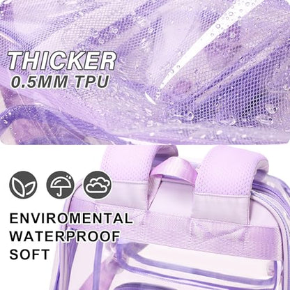 LXYGD Clear Backpack for School Stadium Approved Transparent Heavy Duty See Through College Bookbag Travel Work Daypack Security for Teens Girls Women Students (Purple) - color: Purple