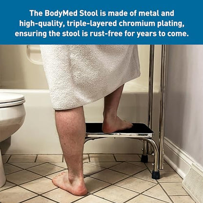 BodyMed Heavy-Duty Foot Step Stool with Handle and Non-Slip Rubber Platform for Seniors & Adults – Holds up to 300lbs, 9 ½ in. Step Up, 18”L x 11.5”W x 34”H - color: Chrome With Handle