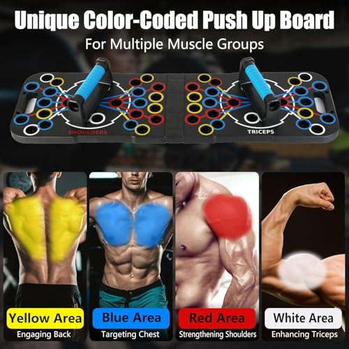 Multifunctional Push Up Board, Portable Push Up Bar with 15 Fitness Accessories and Pilates Bar Resistance Band, Stable Workout Board with Roller Wheel for Home Gym