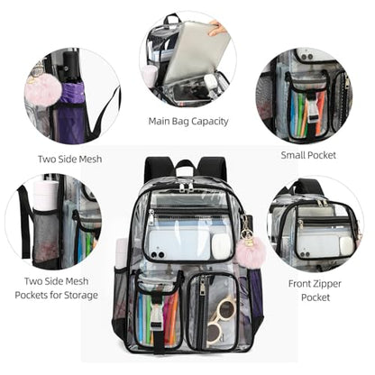 Clear Backpacks for Girls Boys, Heavy Duty PVC Transparent School Bookbag See Through Back Pack for College Work Travel (Black) - color: Black