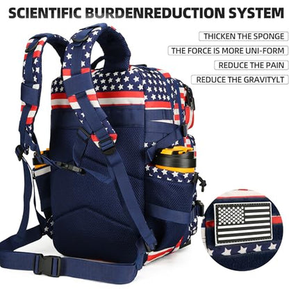 Lovelinks21 45L Tactical Assault Backpack 3 day assault pack with Molle Waterproof backpack Rucksack for Tactical Backpacks (Striped Flag) - color: Striped Flag