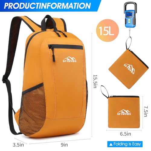 15L Lightweight Hiking Backpack Small,Waterproof Hiking Daypack,Foldable Backpack for Travel,Ultralight Daypack - color: Nylon Yellow