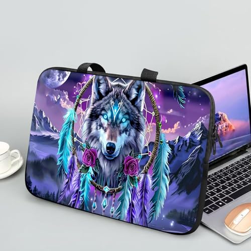 14 15 15.4 15.6 inch Laptop Handle Bag Computer Bag, Pouch Holder Notebook Sleeve Cover Soft Case Compatible for Dell,Lenovo,Toshiba HP, Asus Notebook-Glowing Dream Catcher Wolf - color: Glowing Dream Catcher Wolf